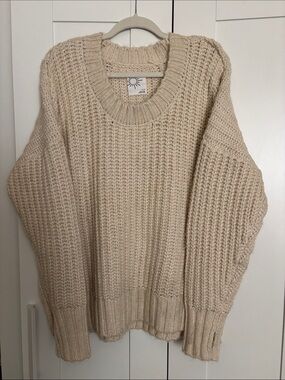 aerie Chunky Knit Crewneck Sweater in Cream